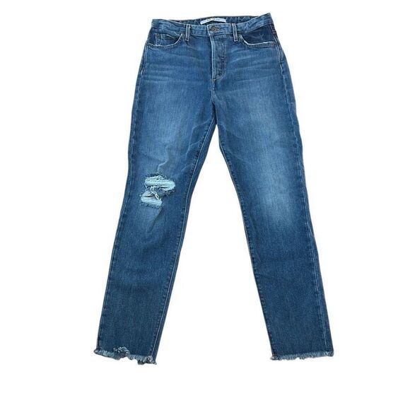 Taylor Hill by Joe’s High Rise Straight Ankle Medium Wash Denim Raw Hem Distress - Picture 1 of 7